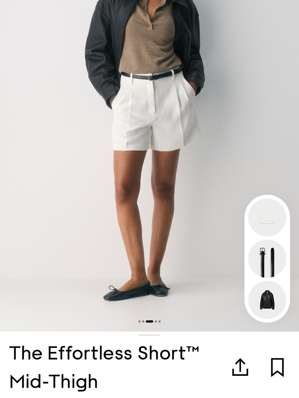 Aritzia White Pleated Mid-Thigh Tailored Shorts